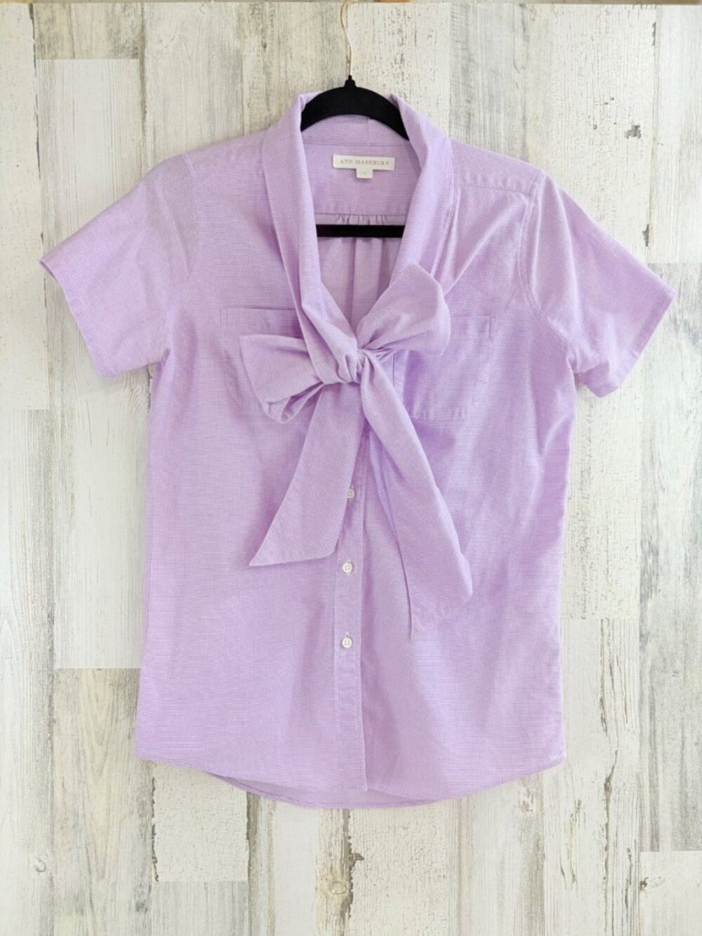 Ann Mashburn Formby Shirt S Lavender Cellulare Bow Button Down